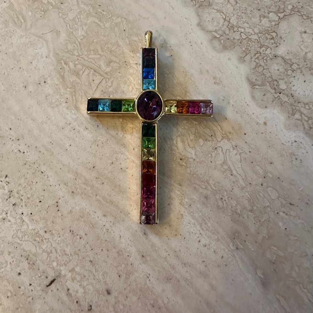 PSCO Multi colored Crystals And Goldtone Cross Pendant 1998